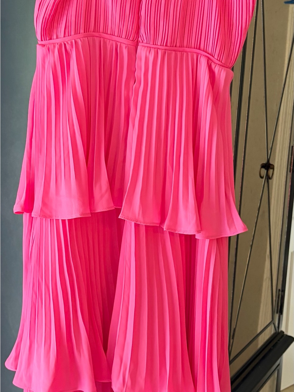 Lulu's Hot Pink Pleated High-Low Spaghetti Strap Dress - Picture 2 of 3